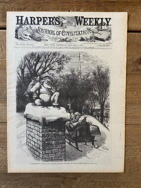 Harpers Weekly Reprint, Santa Claus, Thomas Nast, Woodcut Engraving